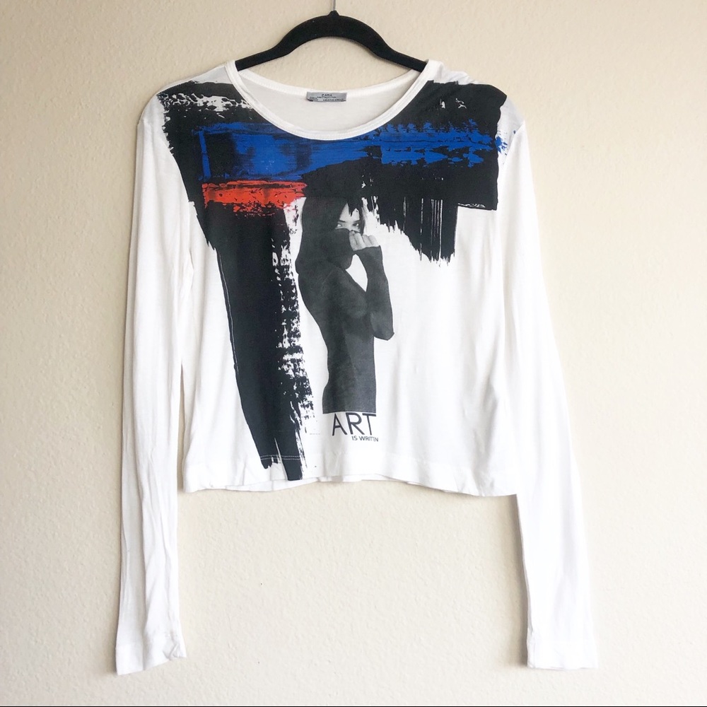 Zara Art Is Written Long Sleeved Crop Top Size S.